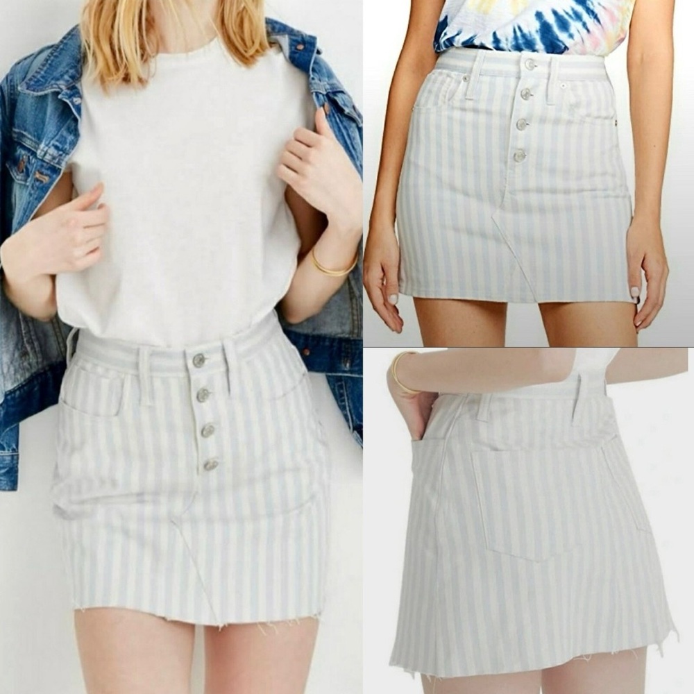 Madewell Very Stretchy Denim Mini Skirt in light blue stripe: Button-Front